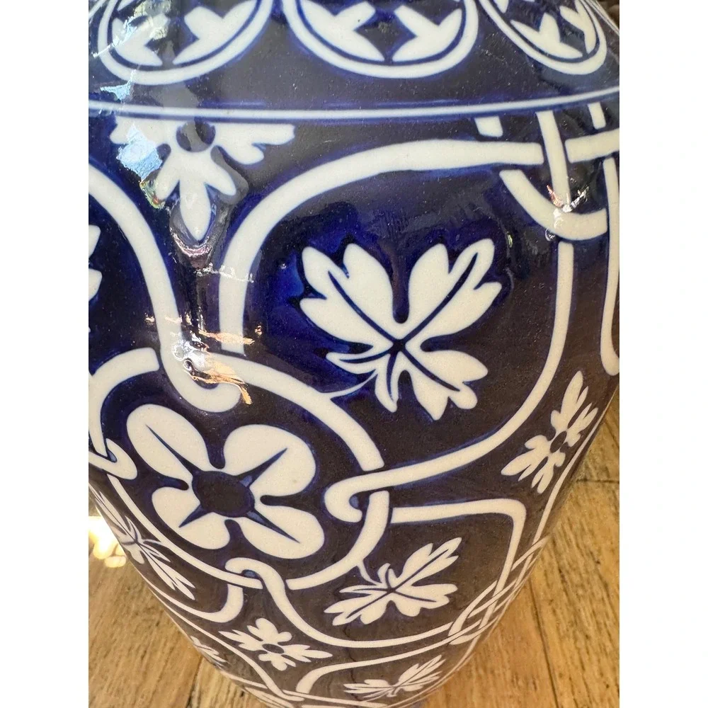 Z Gallerie Indigo Blue Clover Ceramic Vase 20.5